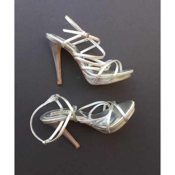 Badgley Mischka FIERCE Strappy Silver platform sandals heels SZ 7M Retail-$175 - Picture 12 of 12